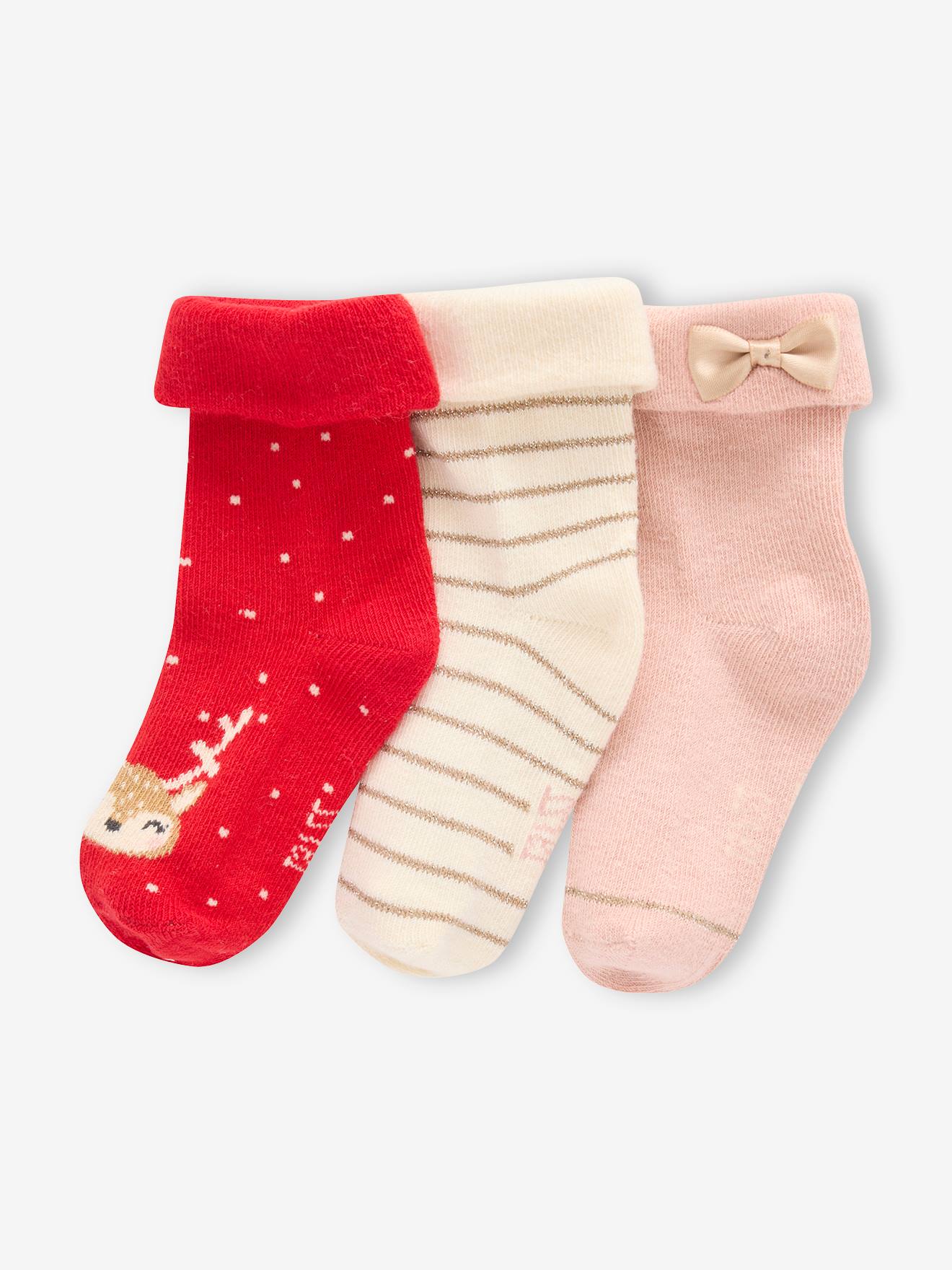 Thumbnail - 3er-Pack Baby Weihnachts-Socken im Geschenkkarton pudrig