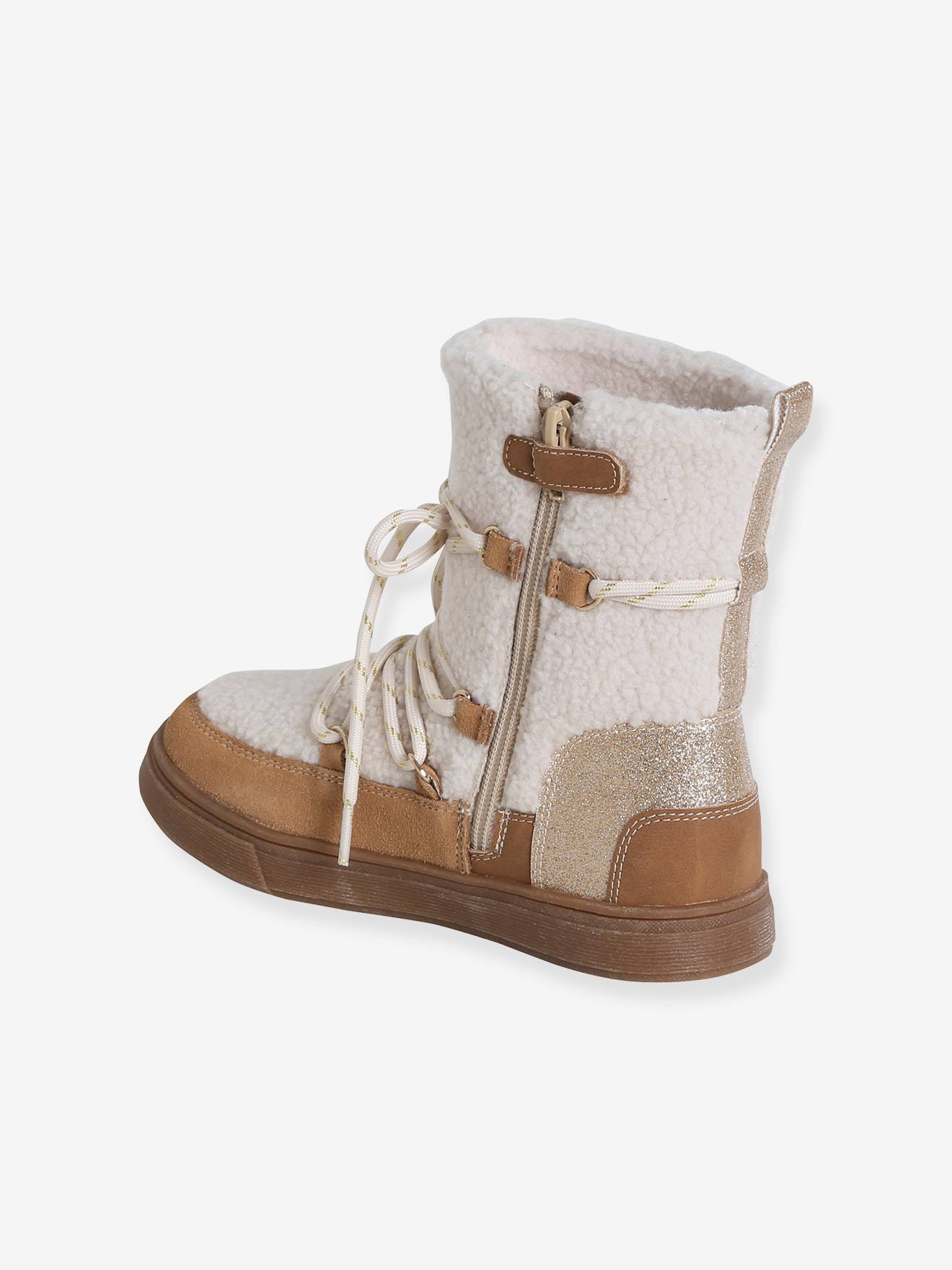 Thumbnail - Gefütterte Kinder Boots mit Schnürung und Reißverschluss camel