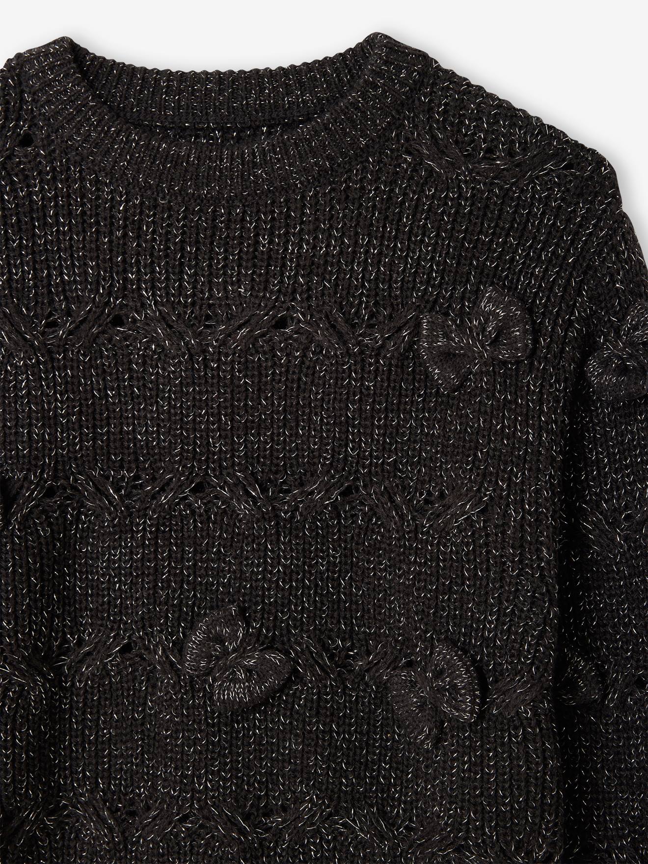 Thumbnail - Weihnachtspullover Mädchen mit Zopfmuster und Schleifen