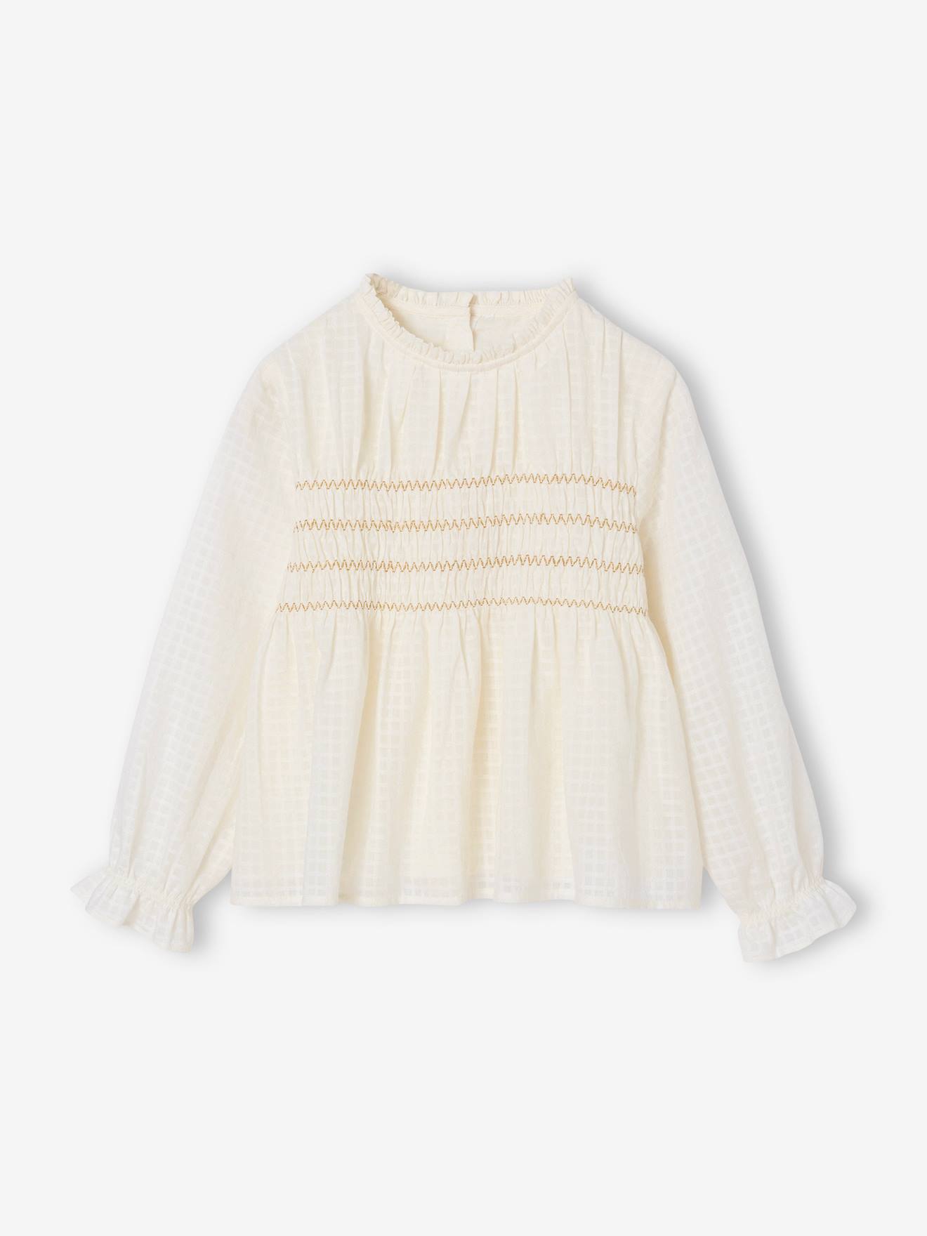 Bluse gesmockt für Mädchen, festlich wollweiß Gr. 122 von vertbaudet