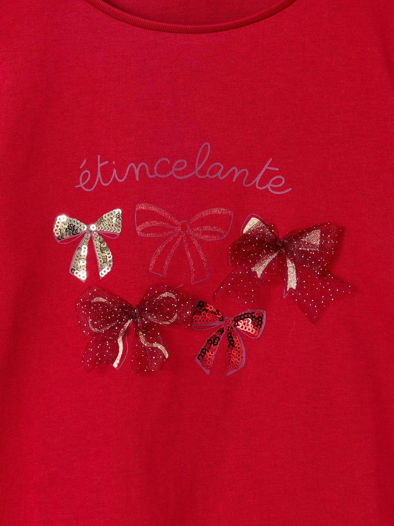 Thumbnail - Weihnachts-Shirt Mädchen mit Schleife und Glitzerdetails