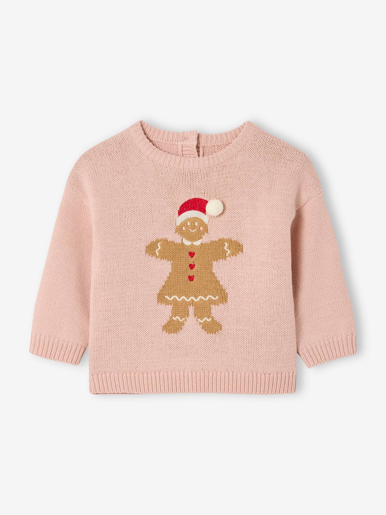 Baby Pullover mit Lebkuchenmann-Motiv pudrig