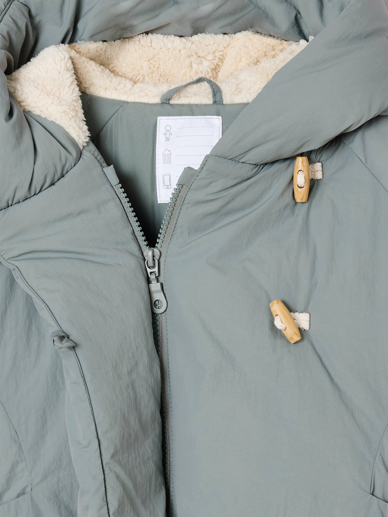 Thumbnail - Gekreuzte Steppjacke mit Teddyfleece-Kapuze für Mädchen