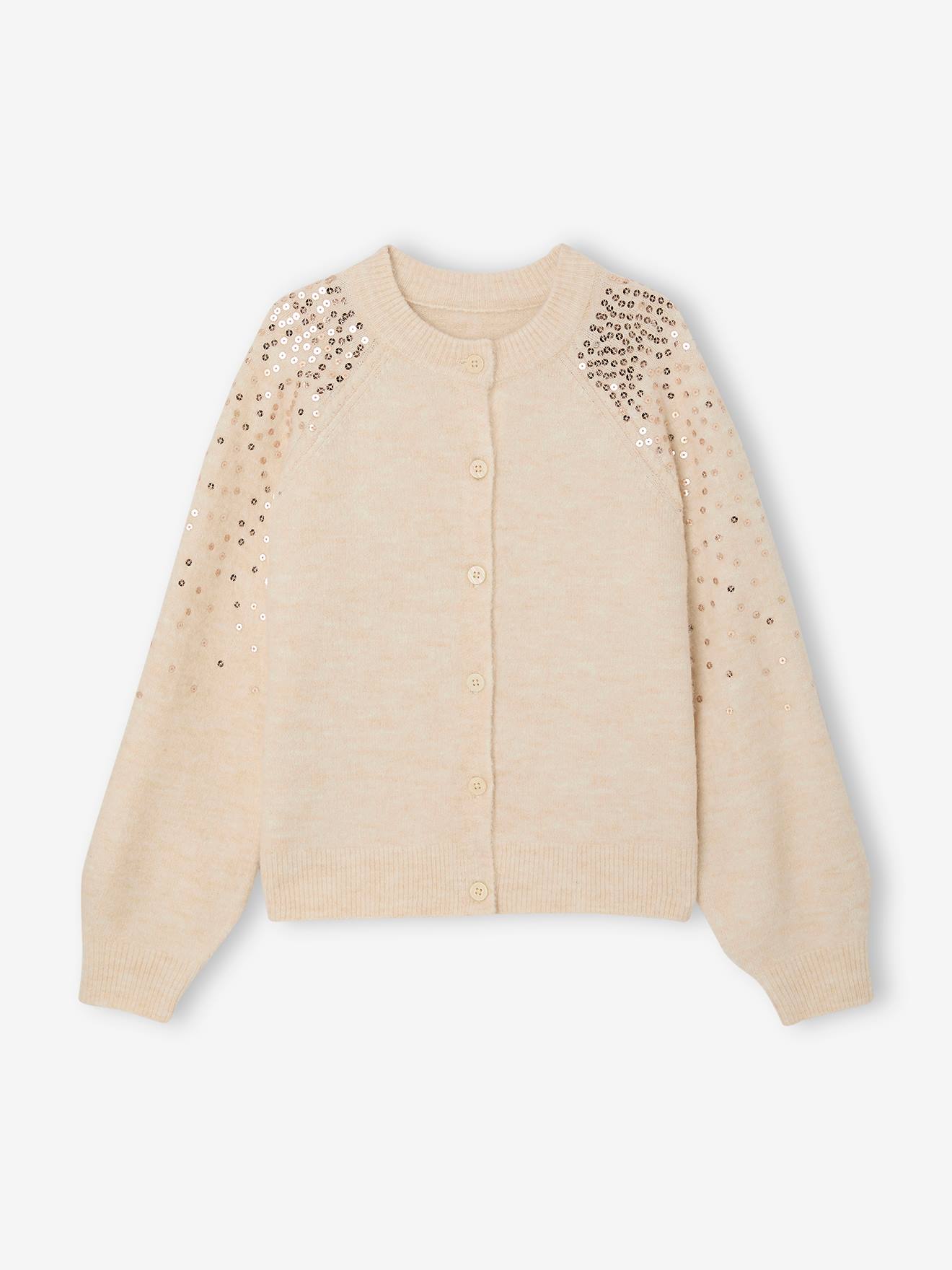 Mädchen Strickjacke mit Pailletten für Weihnachten wollweiß Gr. 92/98 von vertbaudet