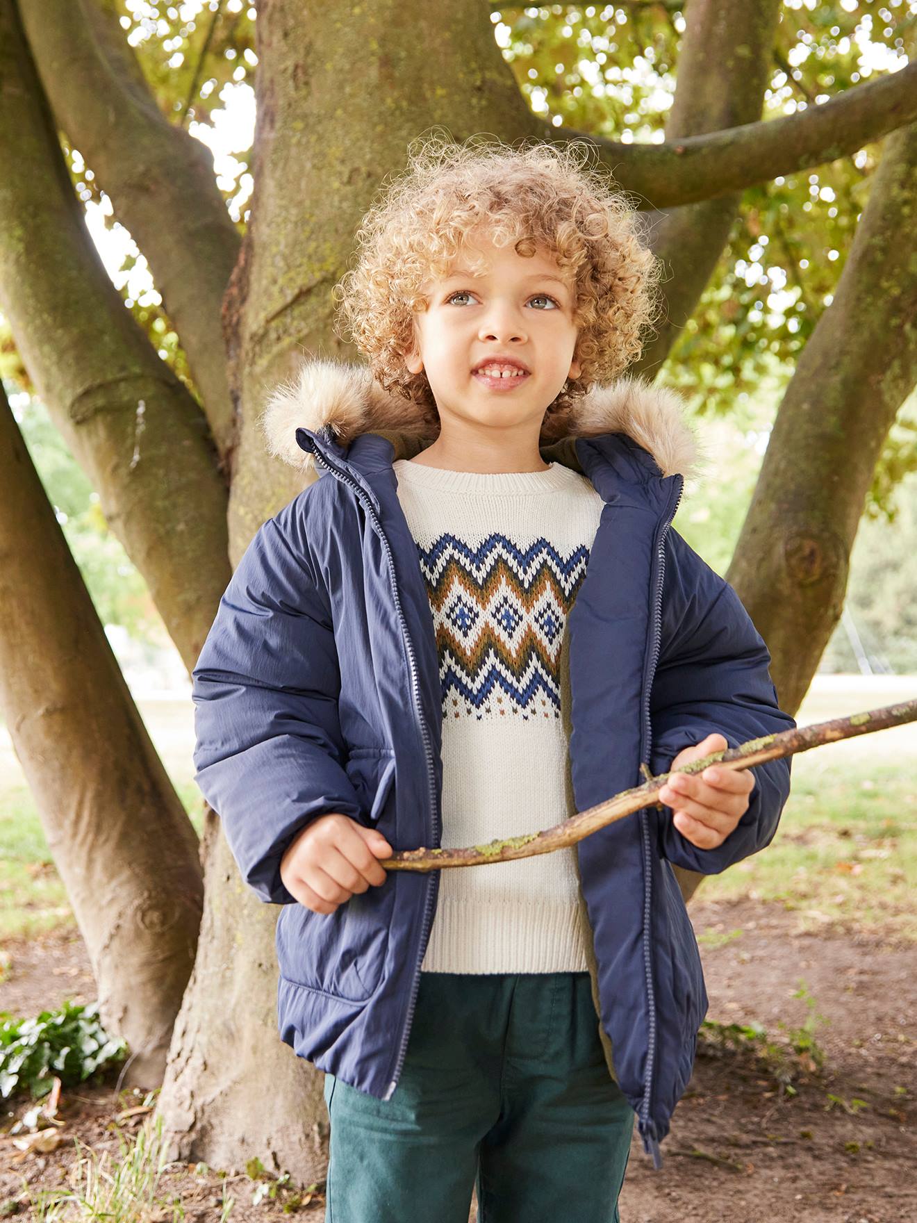 Warme Jungen Jacke mit Kapuze und Fleecefutter