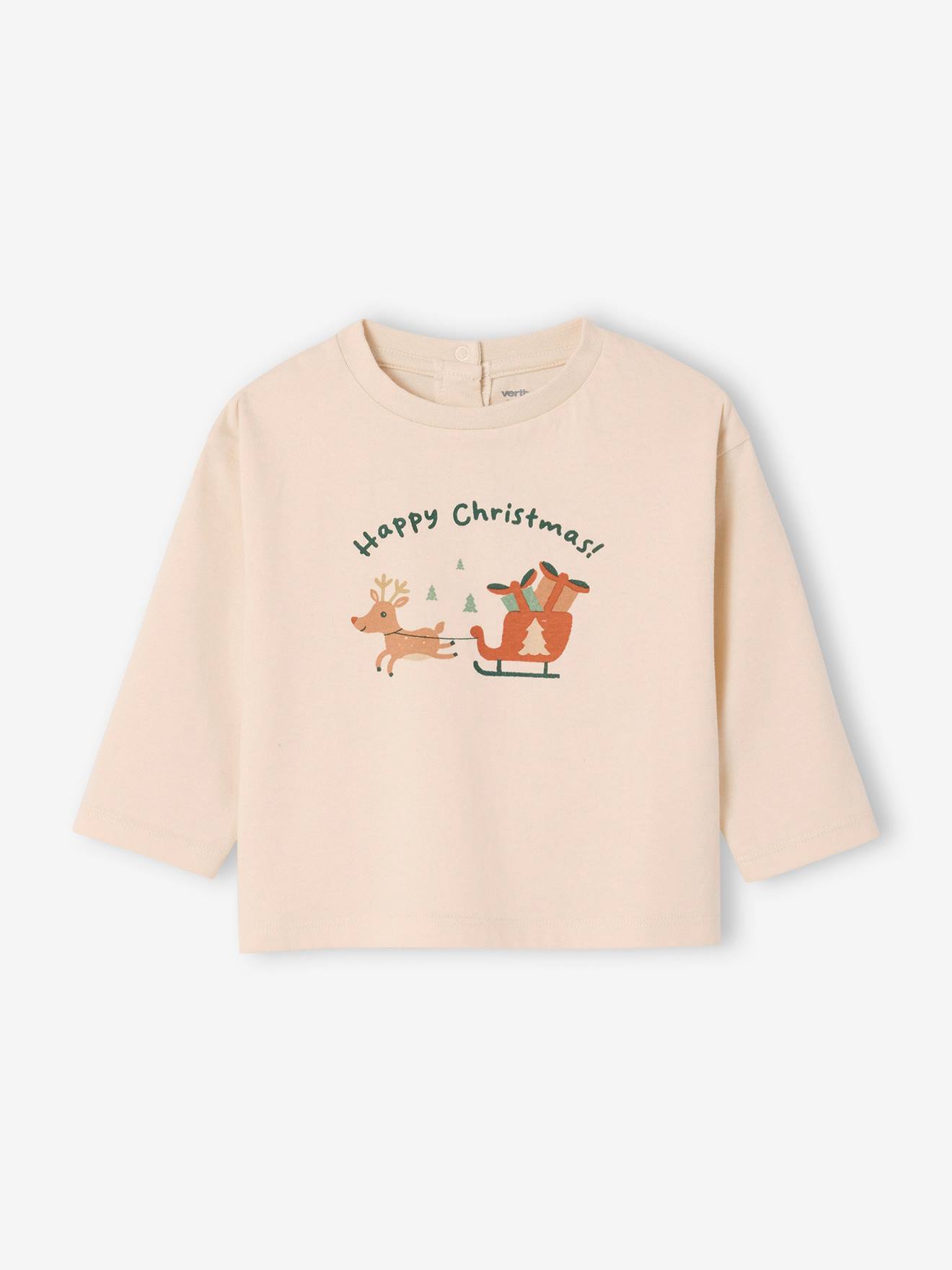 Baby Shirt mit Schlittenmotiv und langen Ärmeln vanille