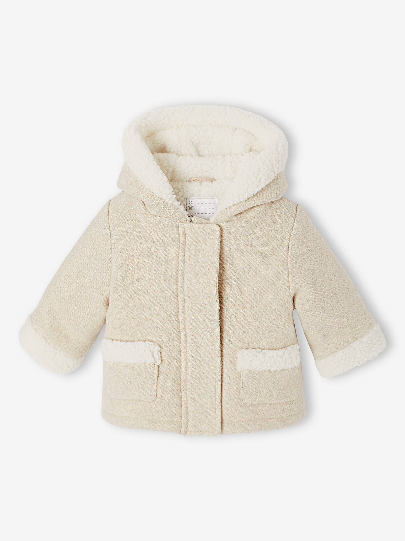Baby Mantel aus Wollmix mit Glitzereffekt & Kunstfellfutter beige Gr. 92/98 von vertbaudet