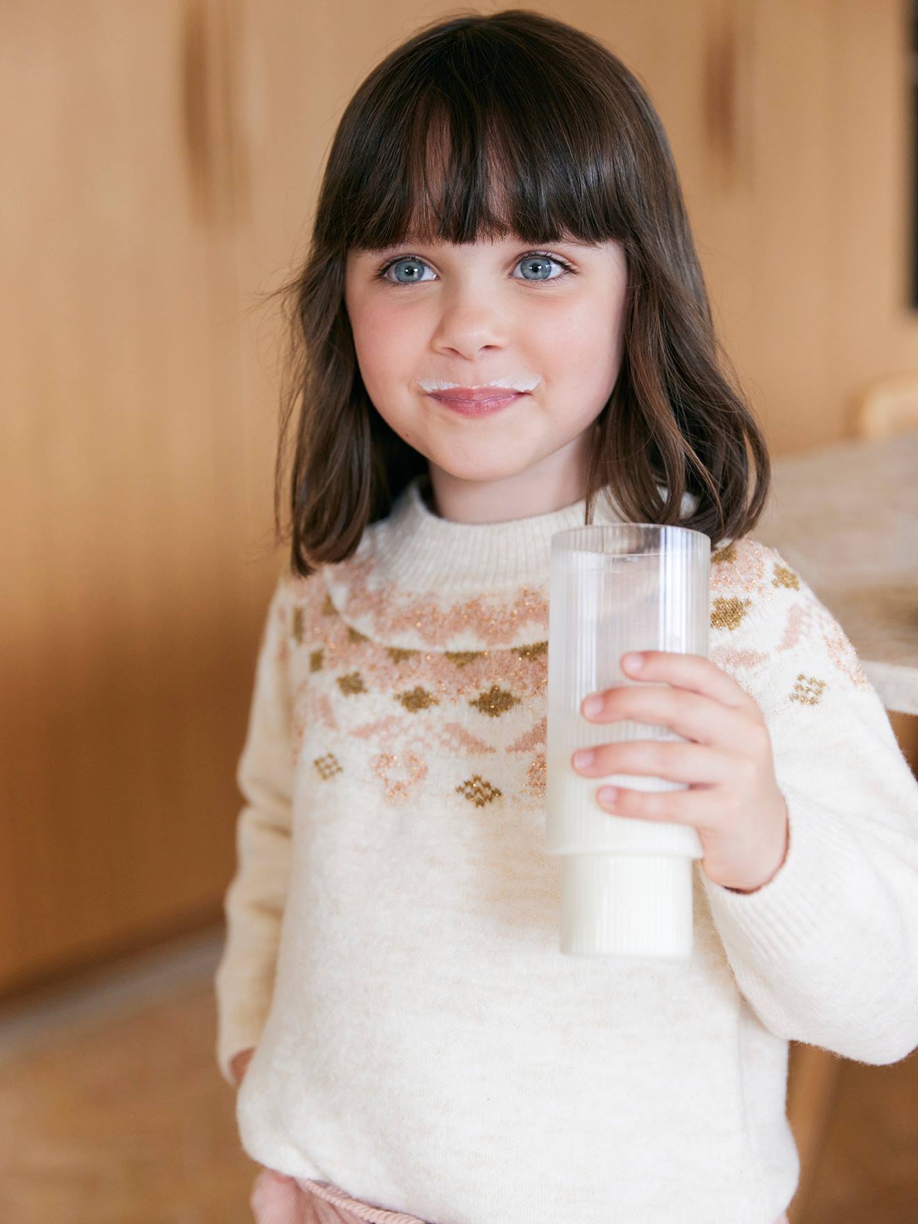 Mädchen-Pullover mit Jacquard & Glitzerdetails vanille Gr. 92/98 von vertbaudet