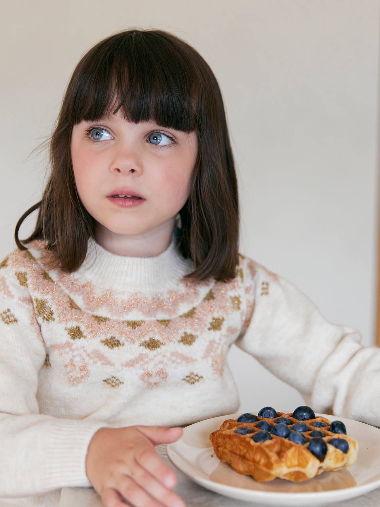 Thumbnail - Mädchen-Pullover mit Jacquard und Glitzerdetails vanille