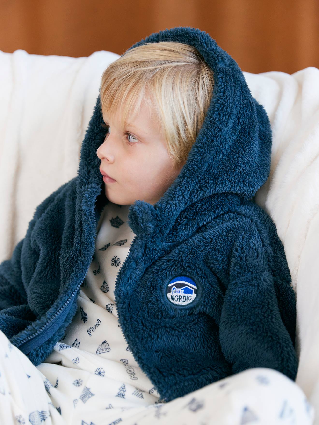 Vertbaudet Jungen Jacke Aus Fell-Imitat Nordic Nachtblau 92/98