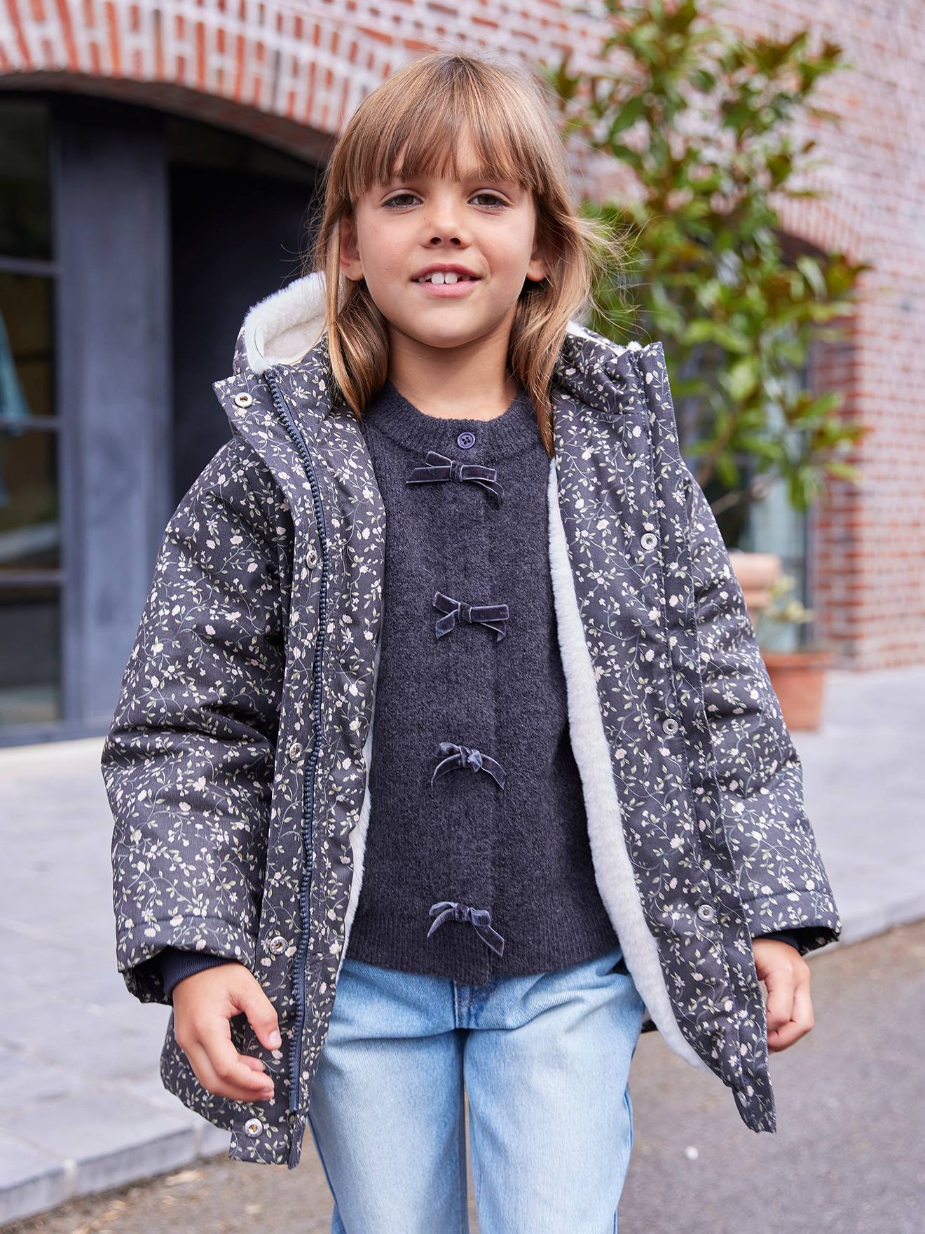 Thumbnail - Mädchen Jacke mit Kapuze und Webpelz-Futter