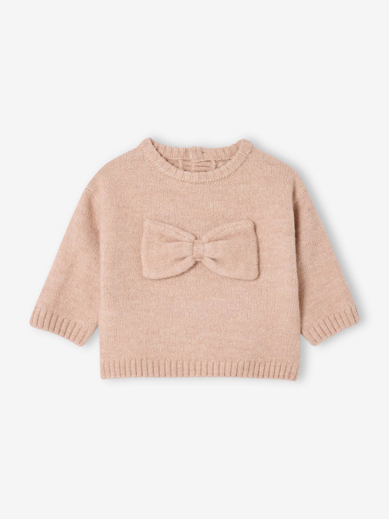 Baby Strickpullover mit voluminöser Schleife pudrig