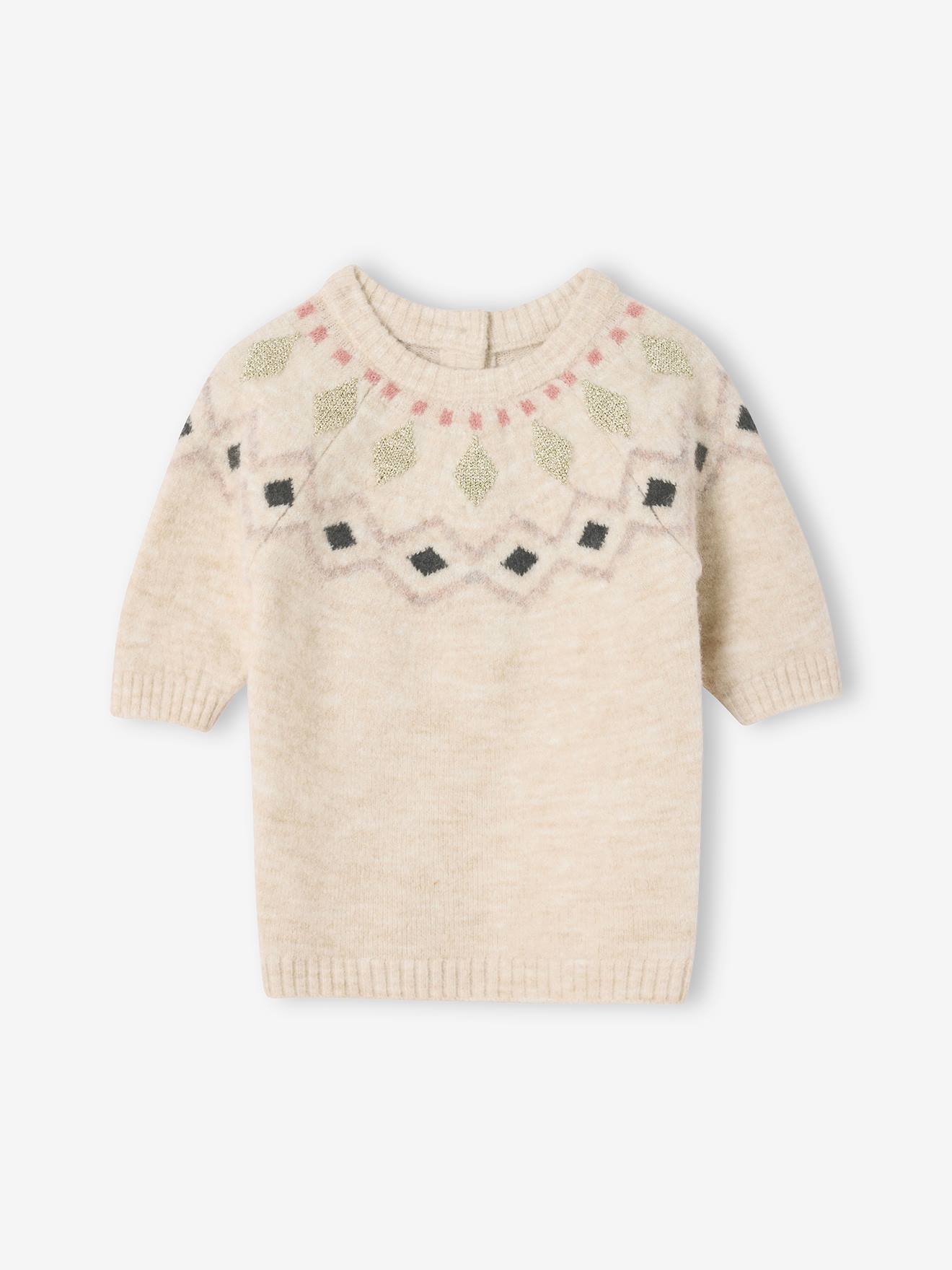 Baby Strickkleid mit Jacquardmuster vanille Gr. 71 von vertbaudet