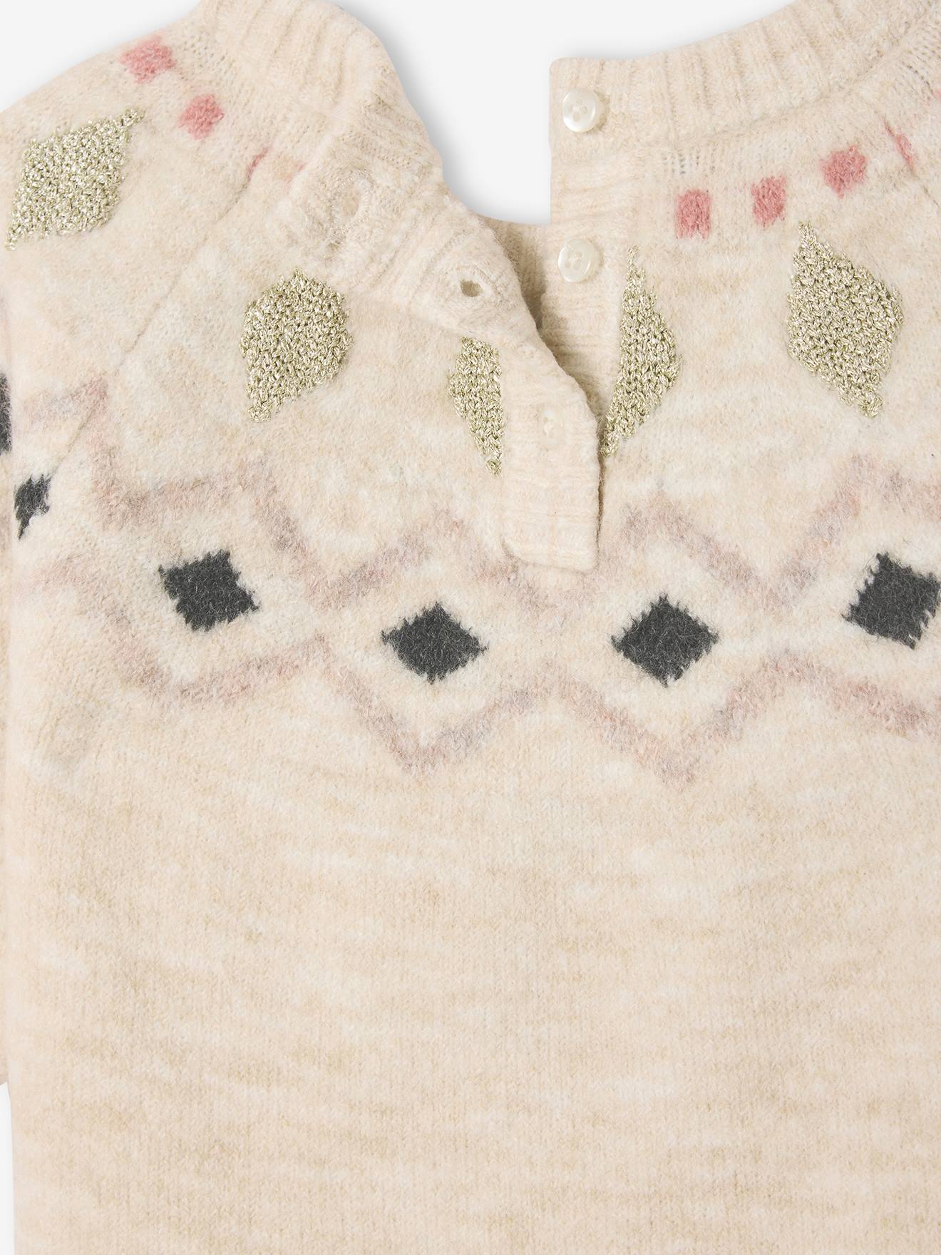 Thumbnail - Baby Strickkleid mit Jacquardmuster vanille