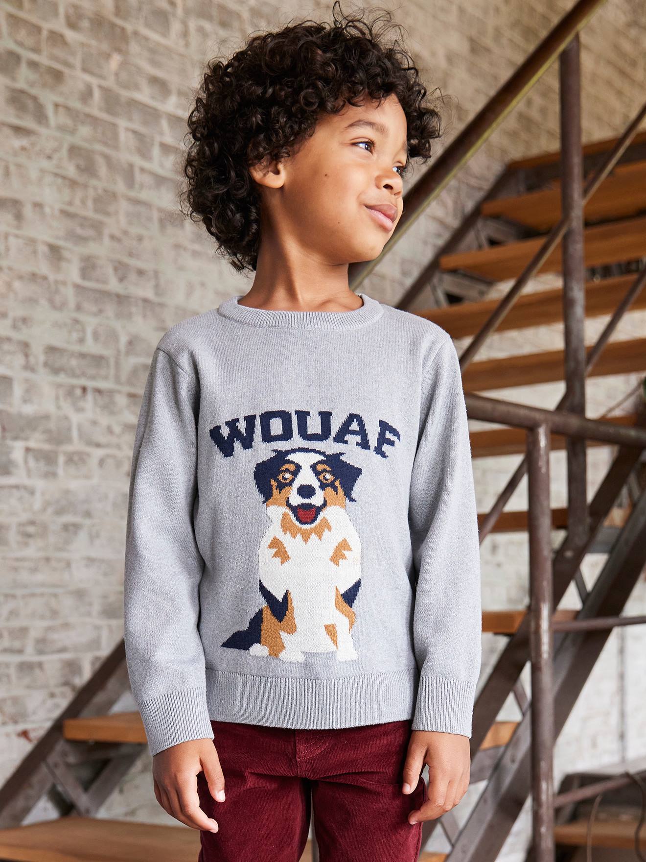 Jungen Rundhals-Pullover mit Hund