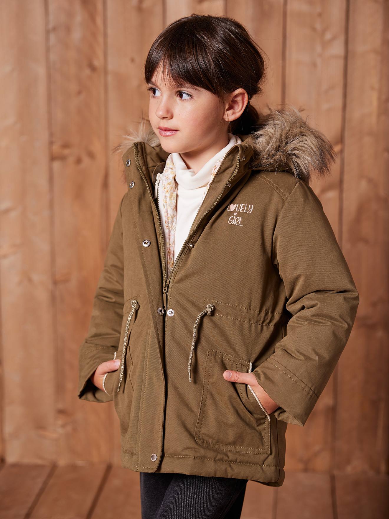 Mädchen 3-in-1-Winterjacke mit Recycling-Polyester khaki Gr. 128 von vertbaudet