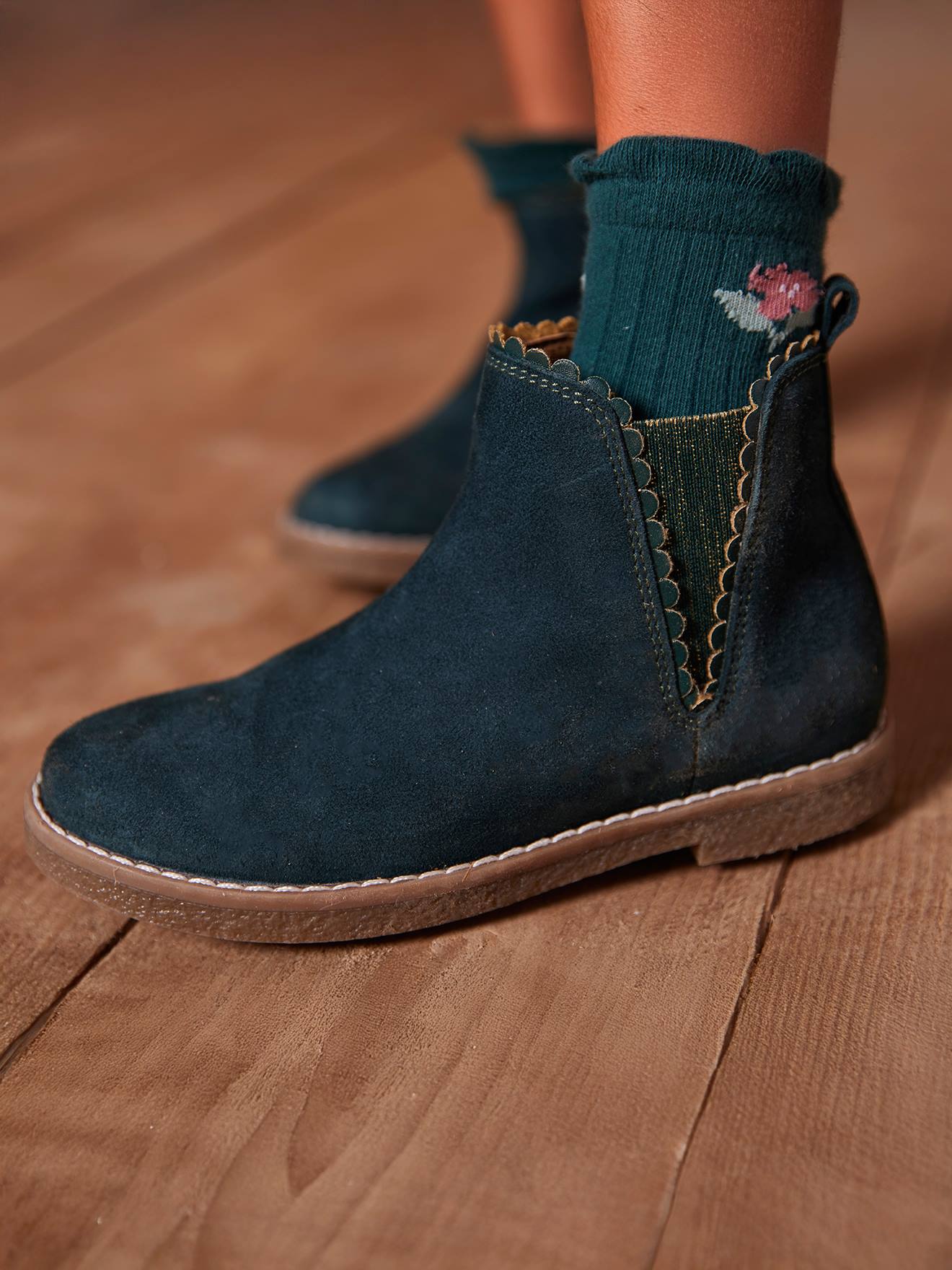 Mädchen Leder-Boots mit Zierborte, Reißverschluss & Gummizug-Einsatz grün Gr. 29 von vertbaudet