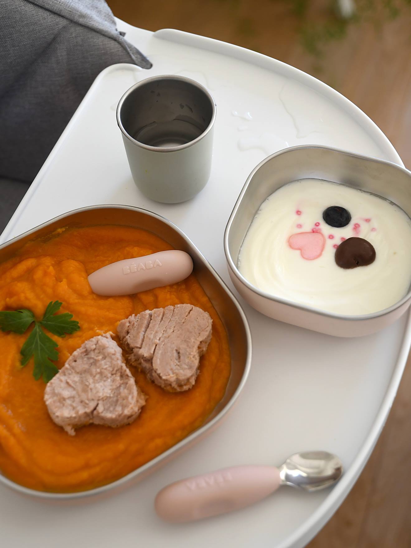 Beaba 3-teiliges Baby Geschirr-Set aus Edelstahl BEABA in salbeigrün