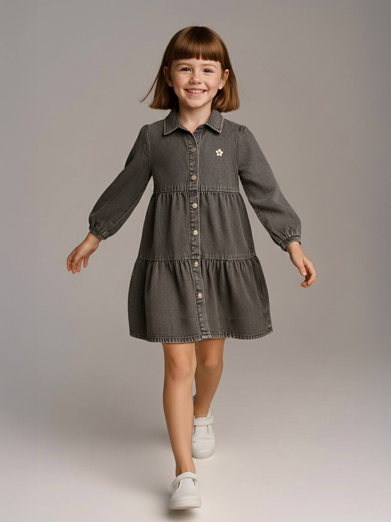 Mädchen Kleid aus Light-Denim grauer denim Gr. 116 von vertbaudet