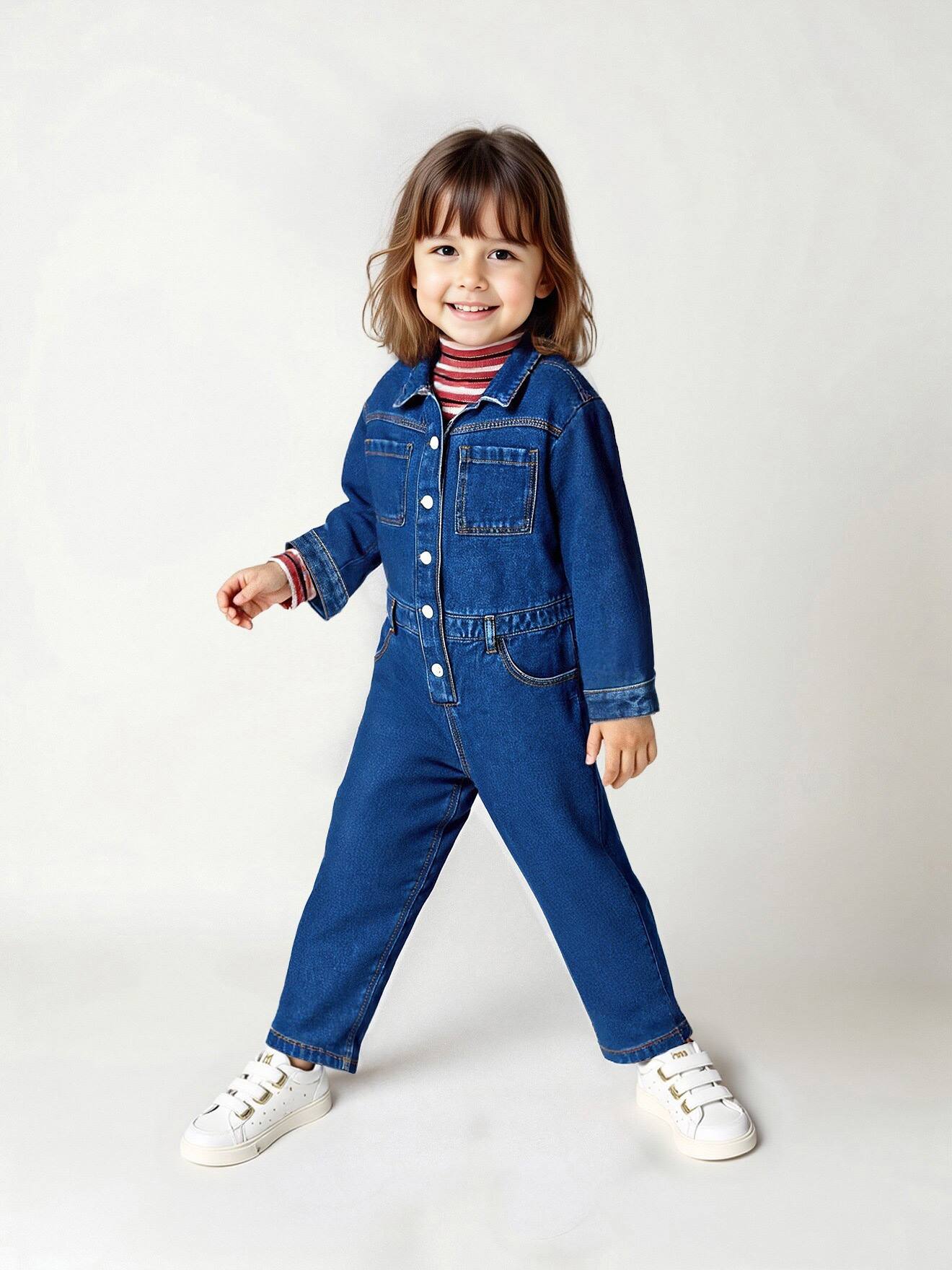 Mädchen Denim-Jumpsuit, Worker-Style blau Gr. 116 von vertbaudet
