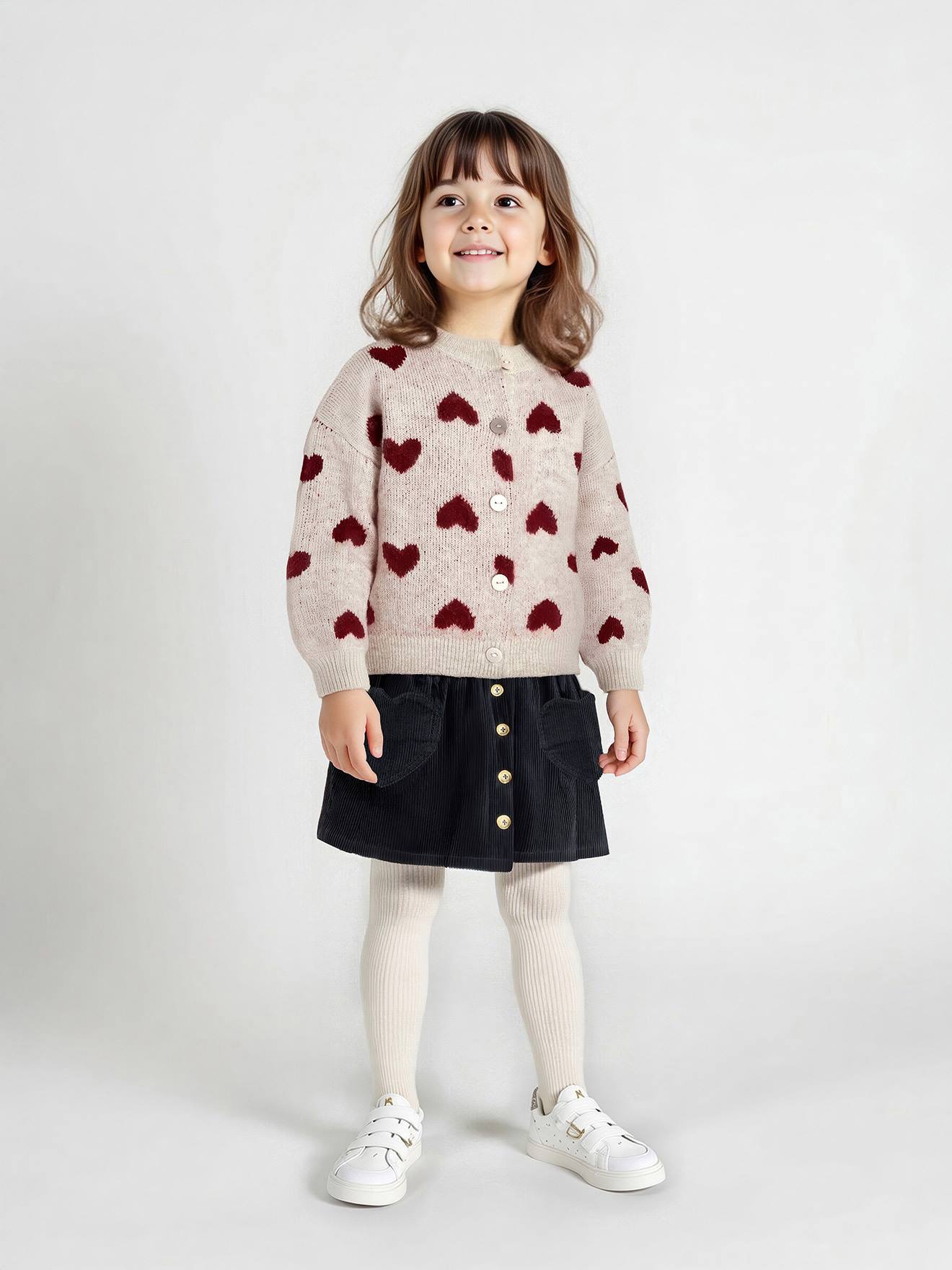 Thumbnail - Mädchen Cardigan mit Jacquard-Herzen und Recycling-Polyester  en