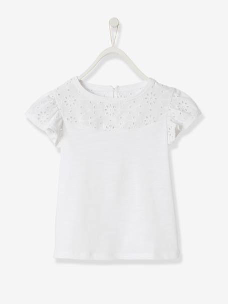 Mädchen T-Shirt mit Volantärmeln und Lochstickerei Oeko-Tex - dunkelrosa+fuchsia+hellgrün+koralle+marine+weiß - 19